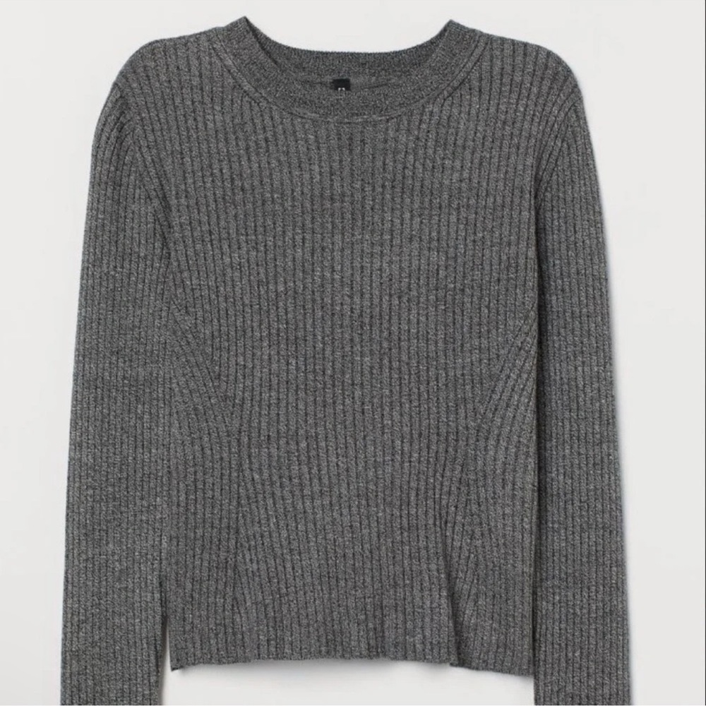H&M Charcoal Ribbed Crew Neck Top Size M